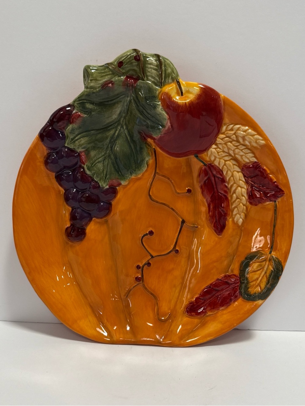 Hand-Painted Orange Ceramic Harvest Wall Plate